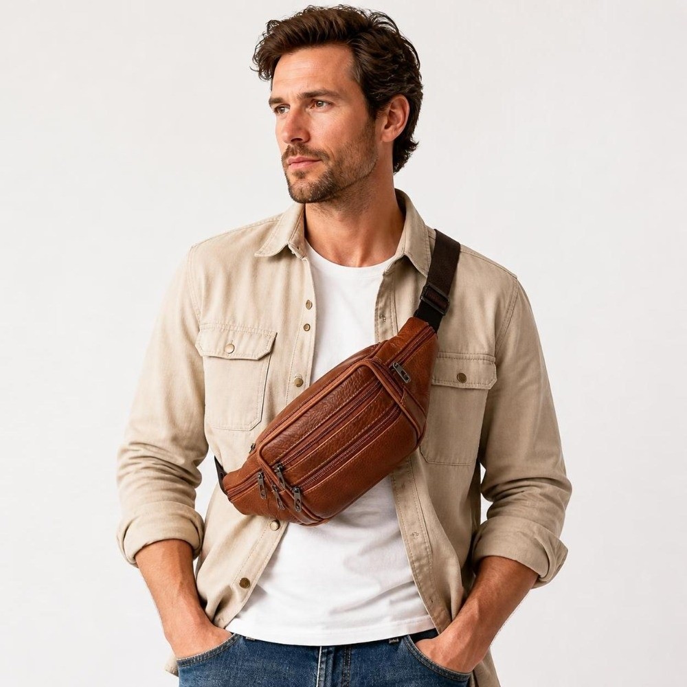 Luxury Bags Leather - Luxe lederen heuptas met meerdere vakken,